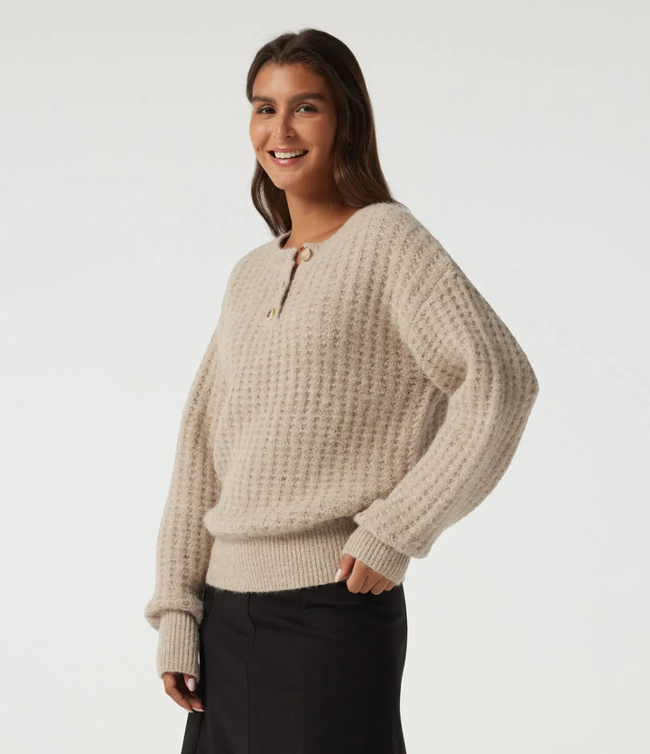 Henley dekolt Drop ramię z długim rękawem sweter na co dzień