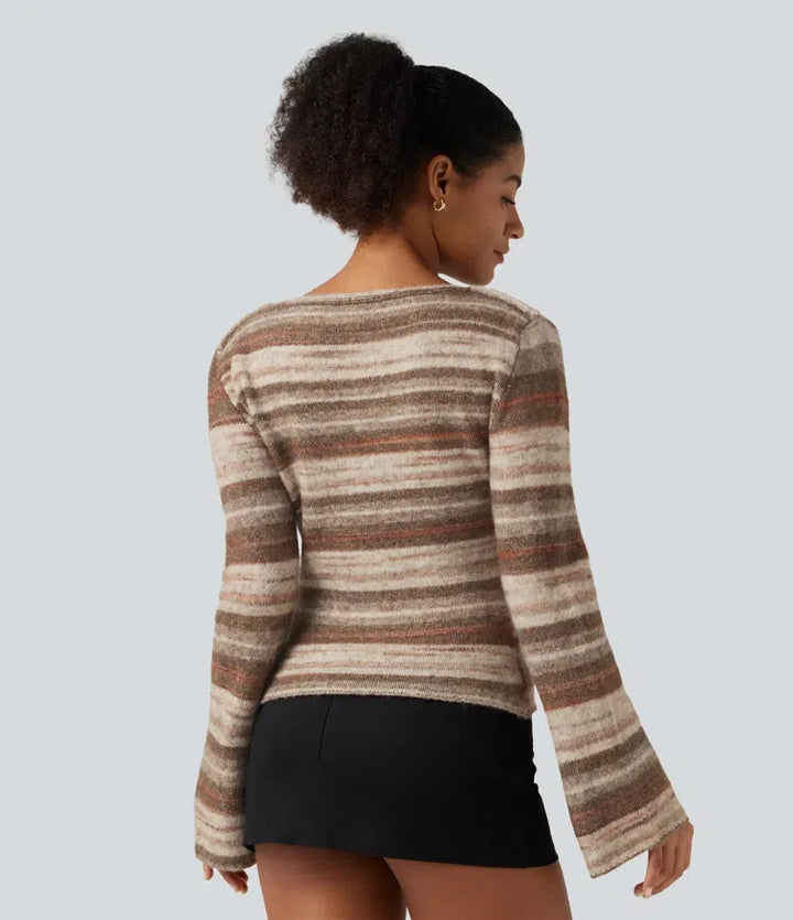 Z dekoltem łódka Bell z długim rękawem gradientowy w paski oversize sweter na co dzień