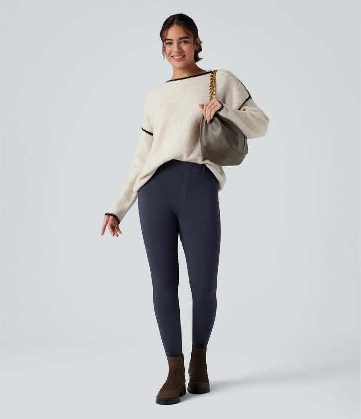 SoftlyZero pluszowe, termiczne legginsy z wysokim stanem, casual, długość 7/8, z kieszeniami