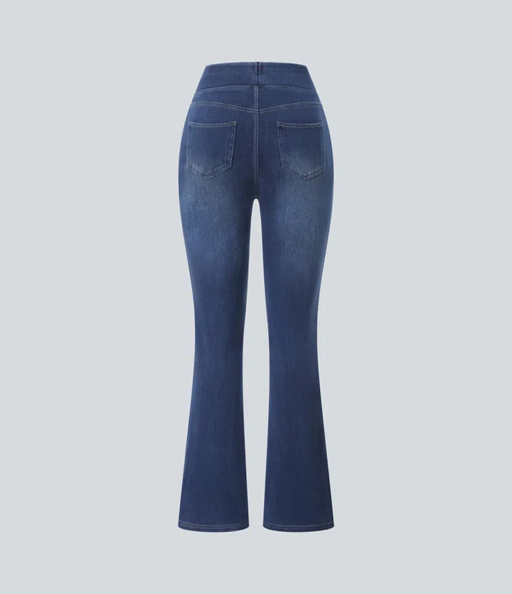 Halara Flex jeansy bootcut z wysokim stanem i kieszeniami, prane, na co dzień