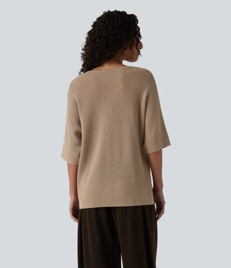 Z dekoltem V z rękawem 1/2 sweter na co dzień