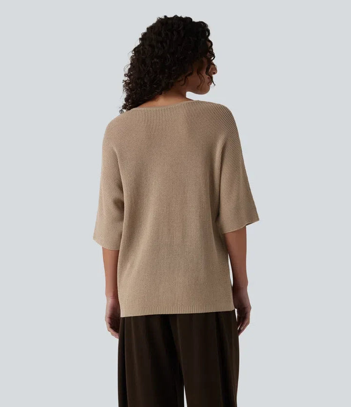 Z dekoltem V z rękawem 1/2 sweter na co dzień