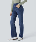 Halara Flex jeansy bootcut z wysokim stanem i kieszeniami, prane, na co dzień