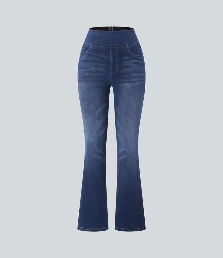 Halara Flex jeansy bootcut z wysokim stanem i kieszeniami, prane, na co dzień