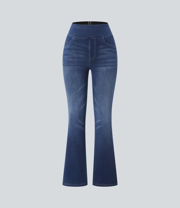 Halara Flex jeansy bootcut z wysokim stanem i kieszeniami, prane, na co dzień
