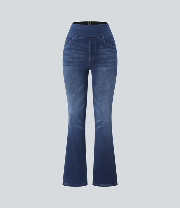 Halara Flex jeansy bootcut z wysokim stanem i kieszeniami, prane, na co dzień
