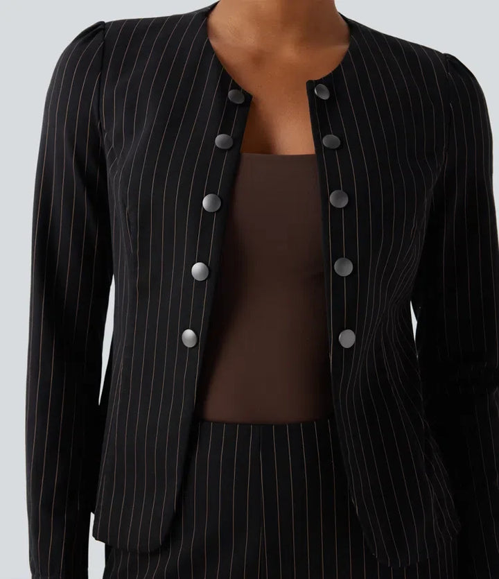 Z okrągłym dekoltem i długim rękawem otwarty przód do pracy marynarka