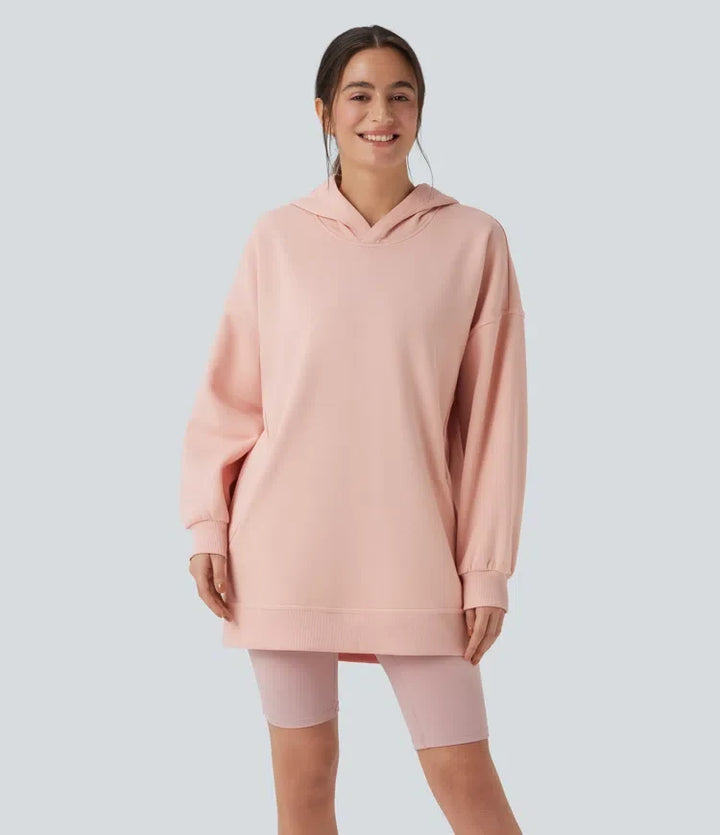 Z kapturem i długim rękawem oversize polarowy bluza na co dzień z kieszeniami