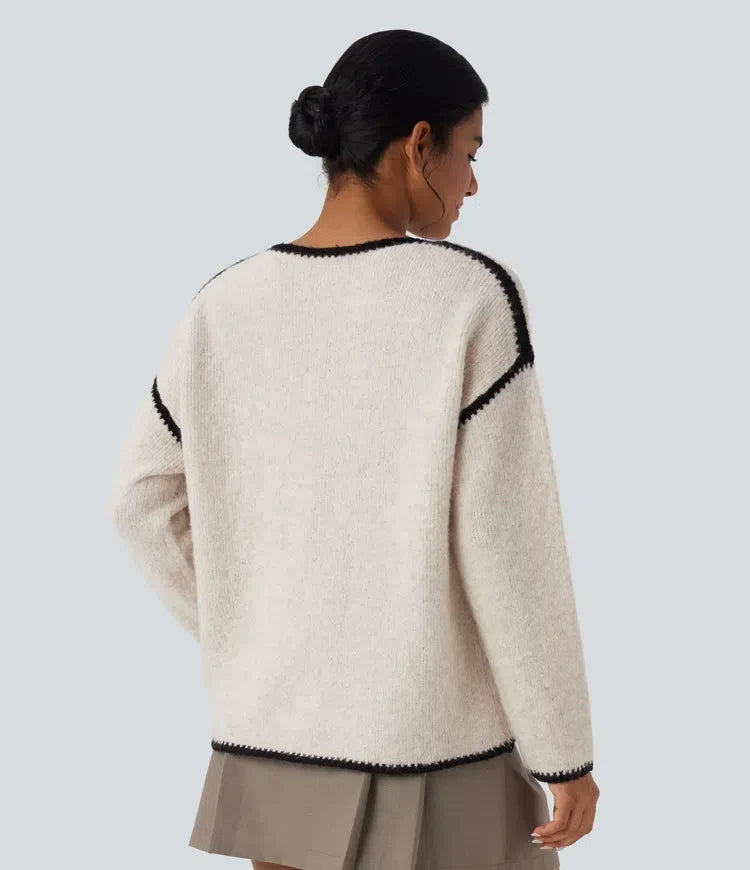 Kolor block luźny sweter na co dzień