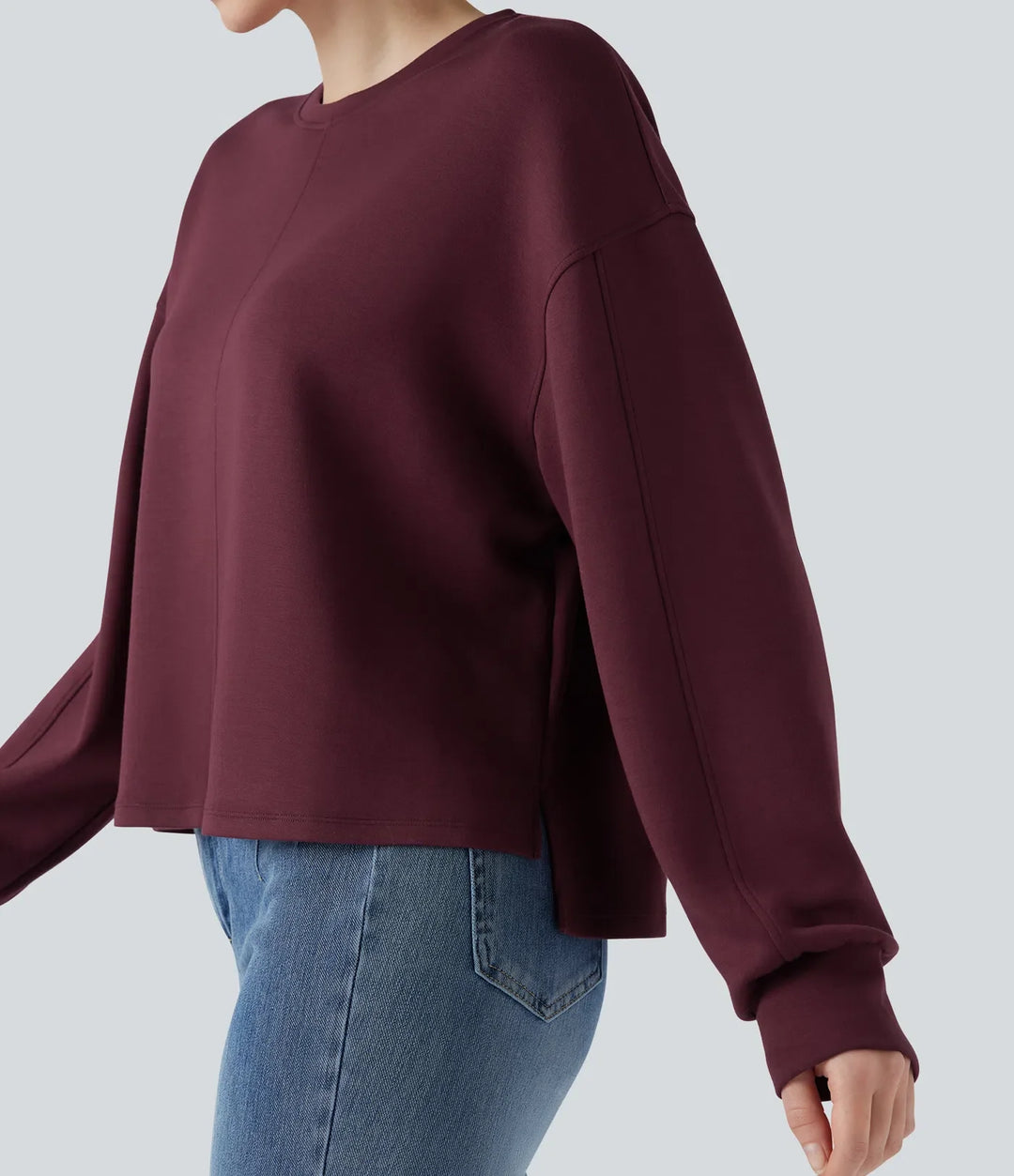 Z okrągłym dekoltem i długim rękawem High Low bluza na co dzień