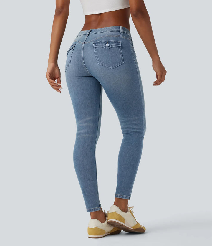 Halara Flex niskie, codzienne dopasowane dżinsy typu skinny z kieszeniami