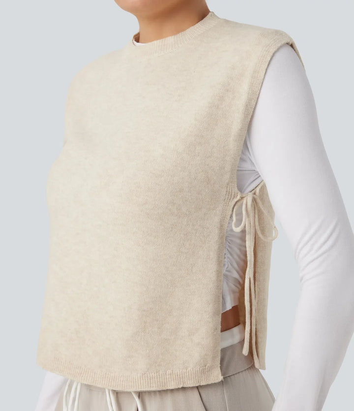 Z okrągłym dekoltem Tie sweter do pracy kamizelka