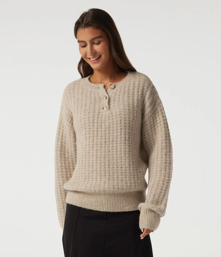 Henley dekolt Drop ramię z długim rękawem sweter na co dzień