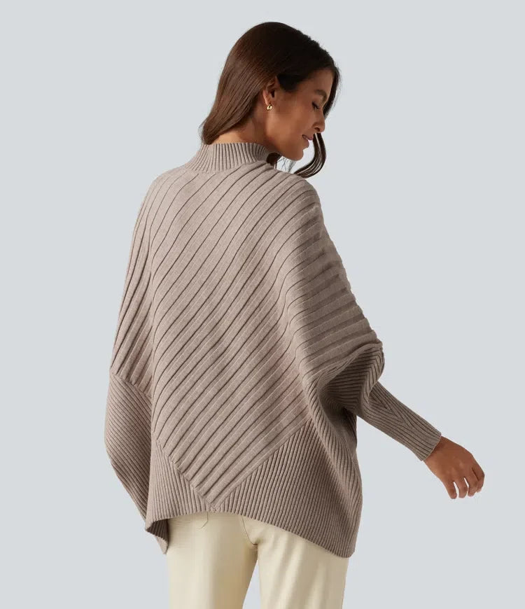 Z wysokim kołnierzem nietoperzowy z długim rękawem oversize sweter na co dzień
