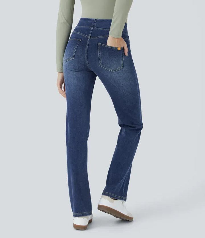Halara Flex jeansy bootcut z wysokim stanem i kieszeniami, prane, na co dzień