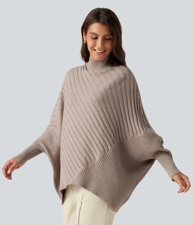 Z wysokim kołnierzem nietoperzowy z długim rękawem oversize sweter na co dzień