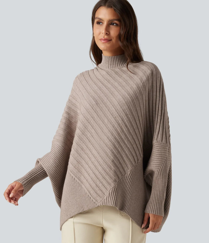 Z wysokim kołnierzem nietoperzowy z długim rękawem oversize sweter na co dzień