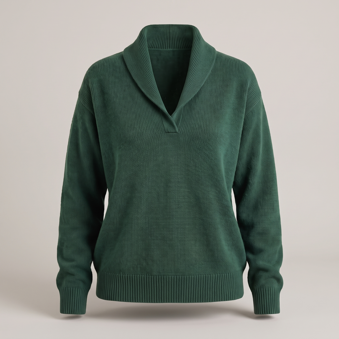 KLASYCZNY DZIANINOWY SWETER Z DEKOLTEM W SEREK