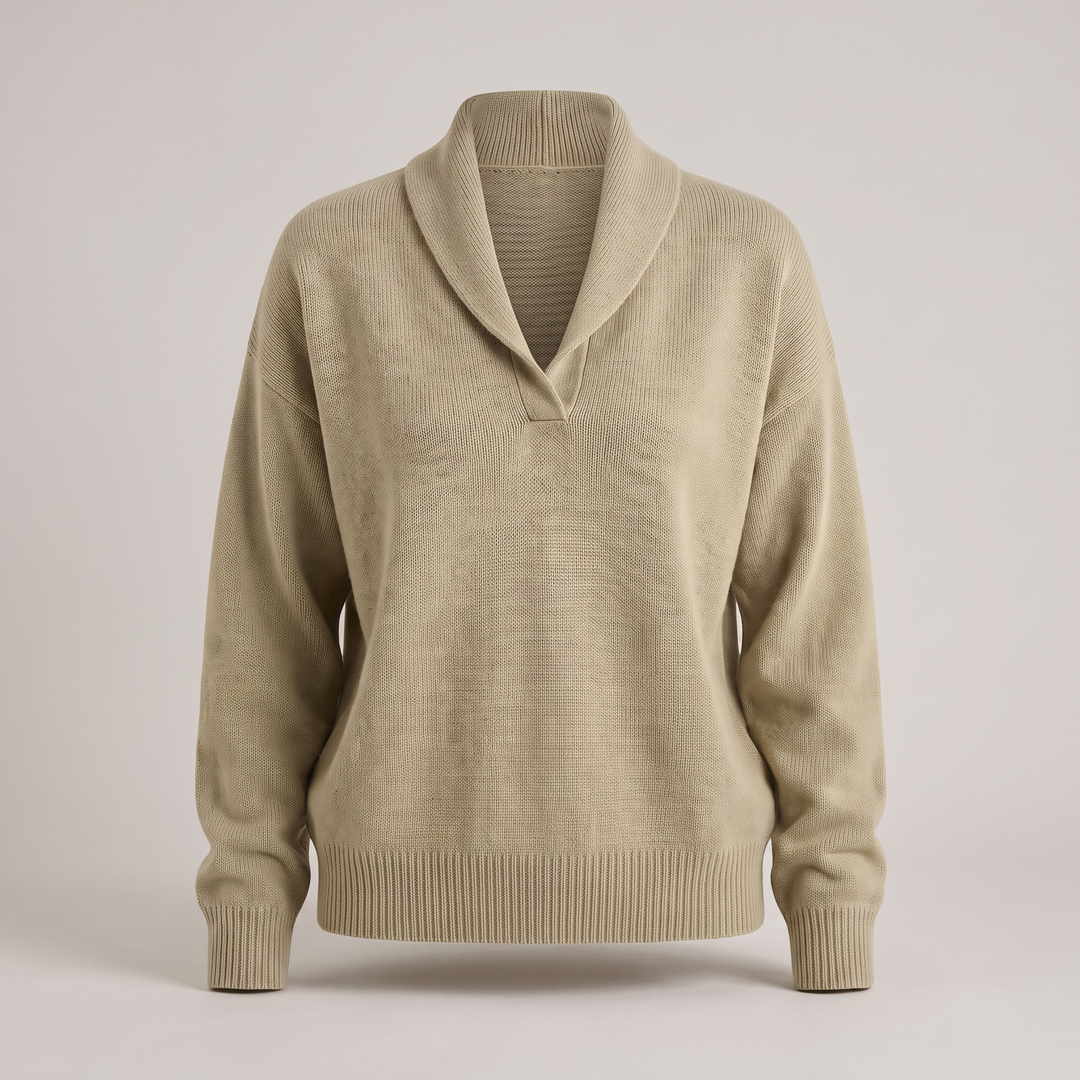 KLASYCZNY DZIANINOWY SWETER Z DEKOLTEM W SEREK