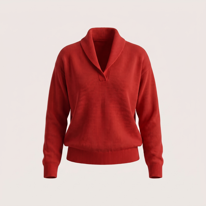 KLASYCZNY DZIANINOWY SWETER Z DEKOLTEM W SEREK