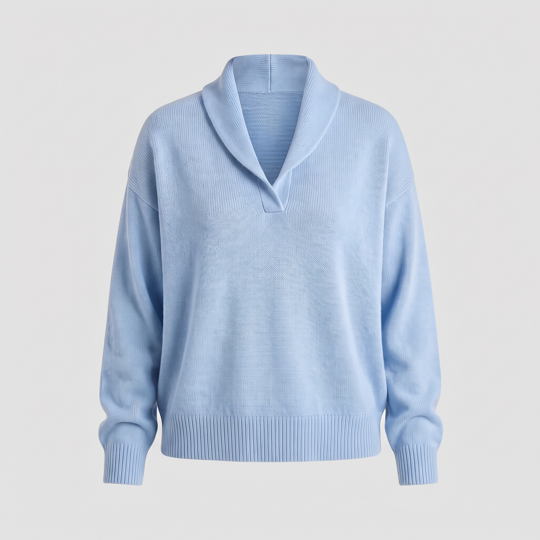 KLASYCZNY DZIANINOWY SWETER Z DEKOLTEM W SEREK