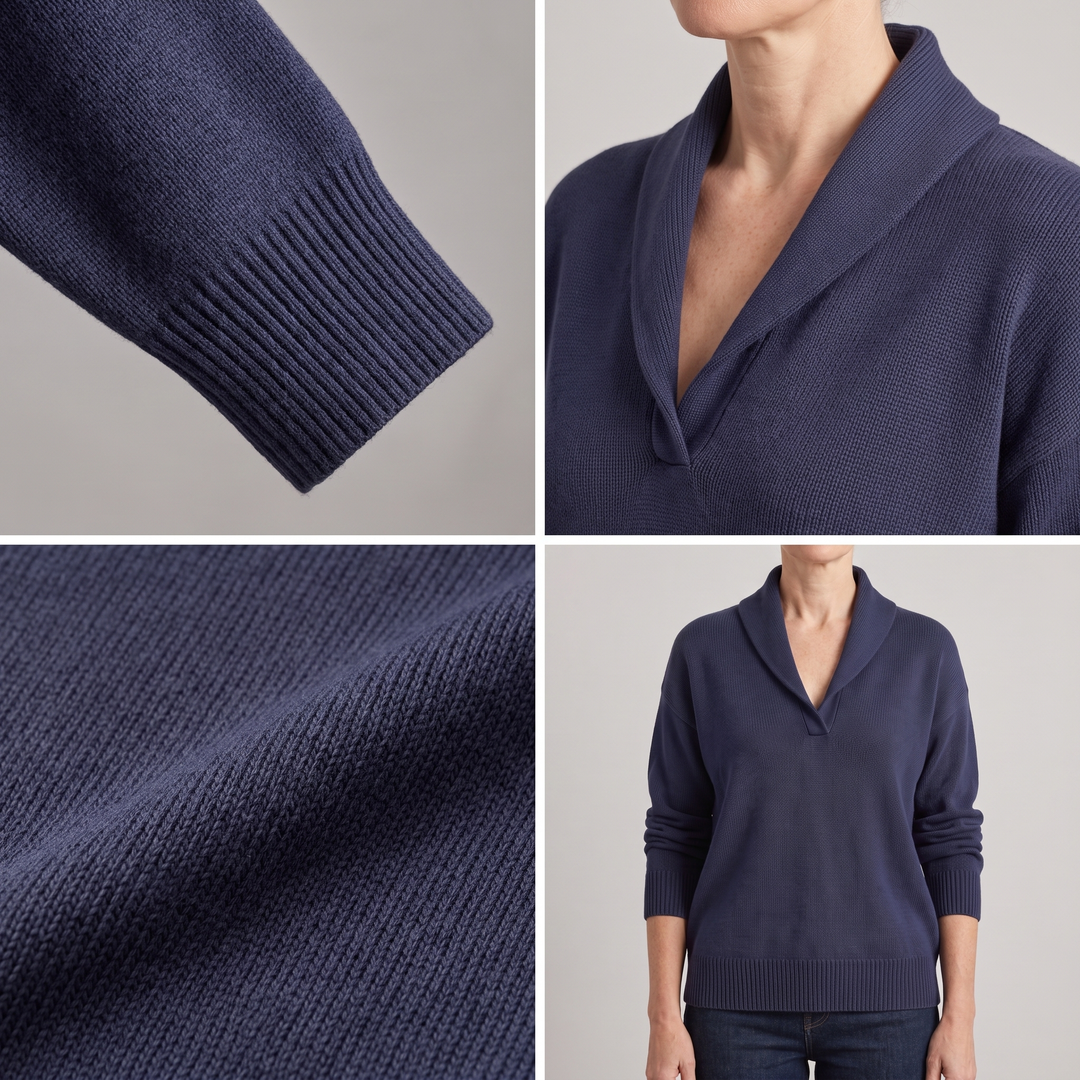 KLASYCZNY DZIANINOWY SWETER Z DEKOLTEM W SEREK