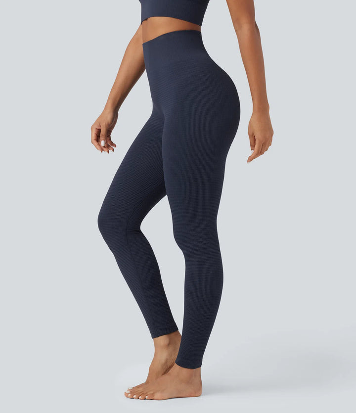 OneForm Bezszwowe gofrowane legginsy do jogi z wysokim stanem, długość 7/8
