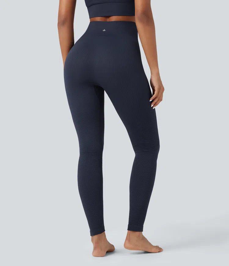 OneForm Bezszwowe gofrowane legginsy do jogi z wysokim stanem, długość 7/8