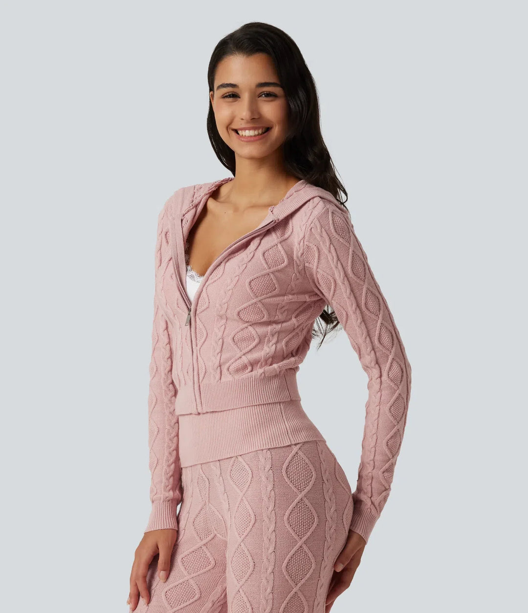 Z kapturem i długim rękawem lounge kardigan
