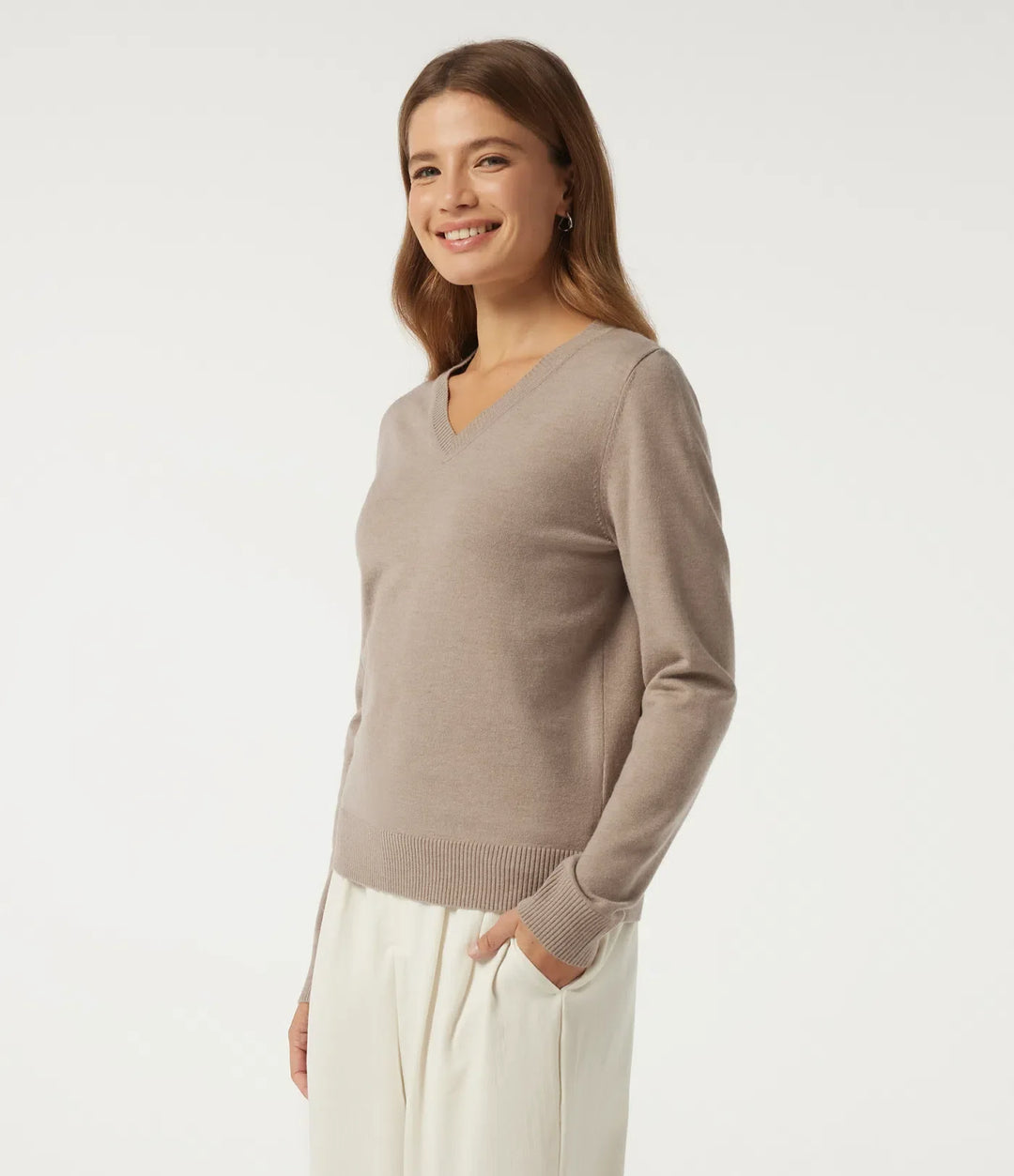 Z dekoltem V i długim rękawem sweter do pracy