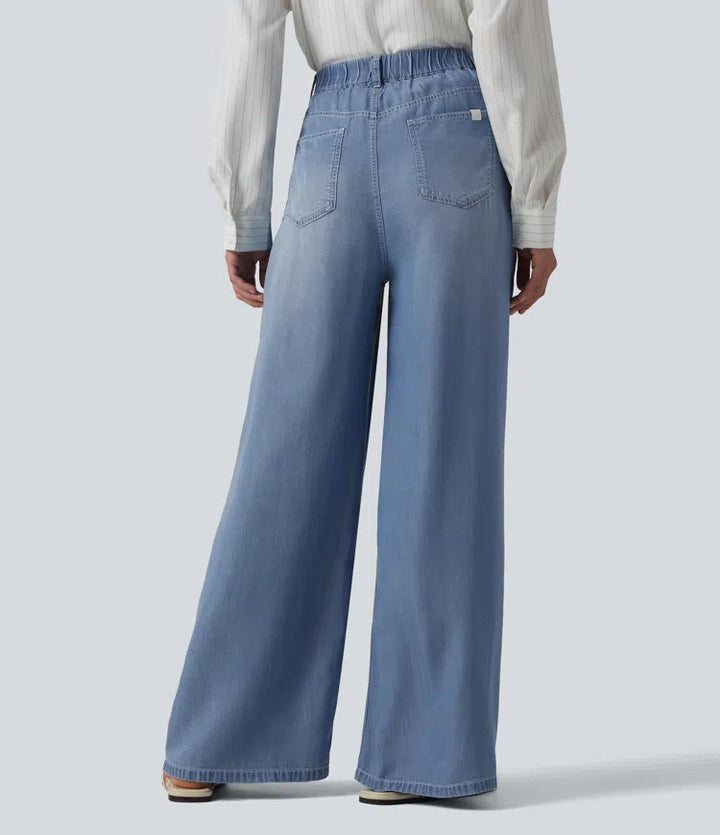 Codzienne dżinsy z wysokim stanem, szerokimi nogawkami i kieszeniami