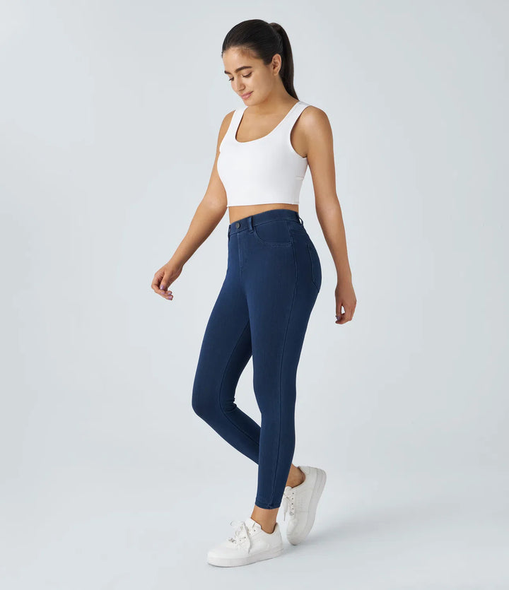 Halara Flex jeansowe legginsy robocze z wysokim stanem i kieszeniami