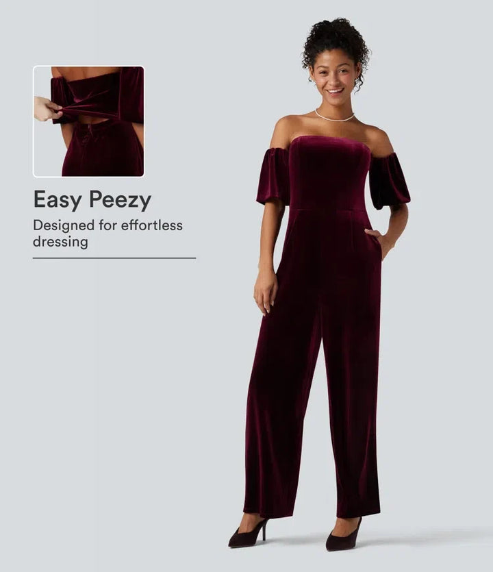 Tuba bufiasty rękaw z rozcięciem aksamitny imprezowy kombinezon-Easy Peezy