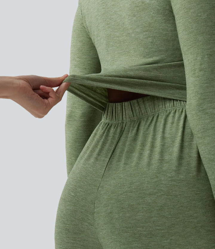 Henley z długim rękawem ze sznurkiem Heathered na co dzień baggy kombinezon z kieszeniami – Easy Peezy