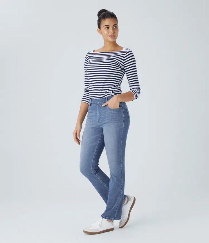 Halara Flex dżinsy z wysokim stanem i kieszeniami, prane, codzienny krój bootcut