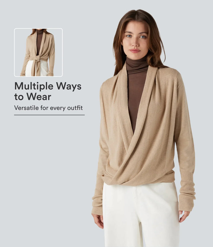 Z długim rękawem kopertowy kardigan na co dzień