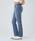 Halara Flex dżinsy z wysokim stanem i kieszeniami, prane, codzienny krój bootcut