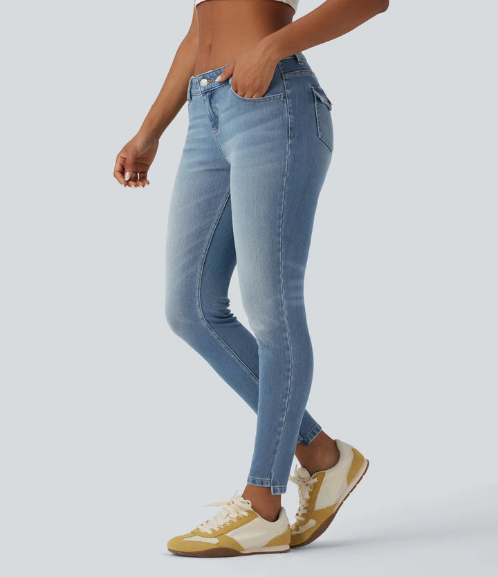 Halara Flex niskie, codzienne dopasowane dżinsy typu skinny z kieszeniami