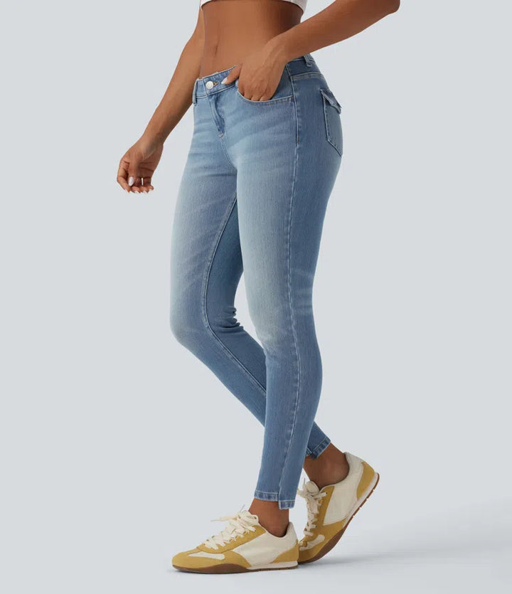 Halara Flex niskie, codzienne dopasowane dżinsy typu skinny z kieszeniami