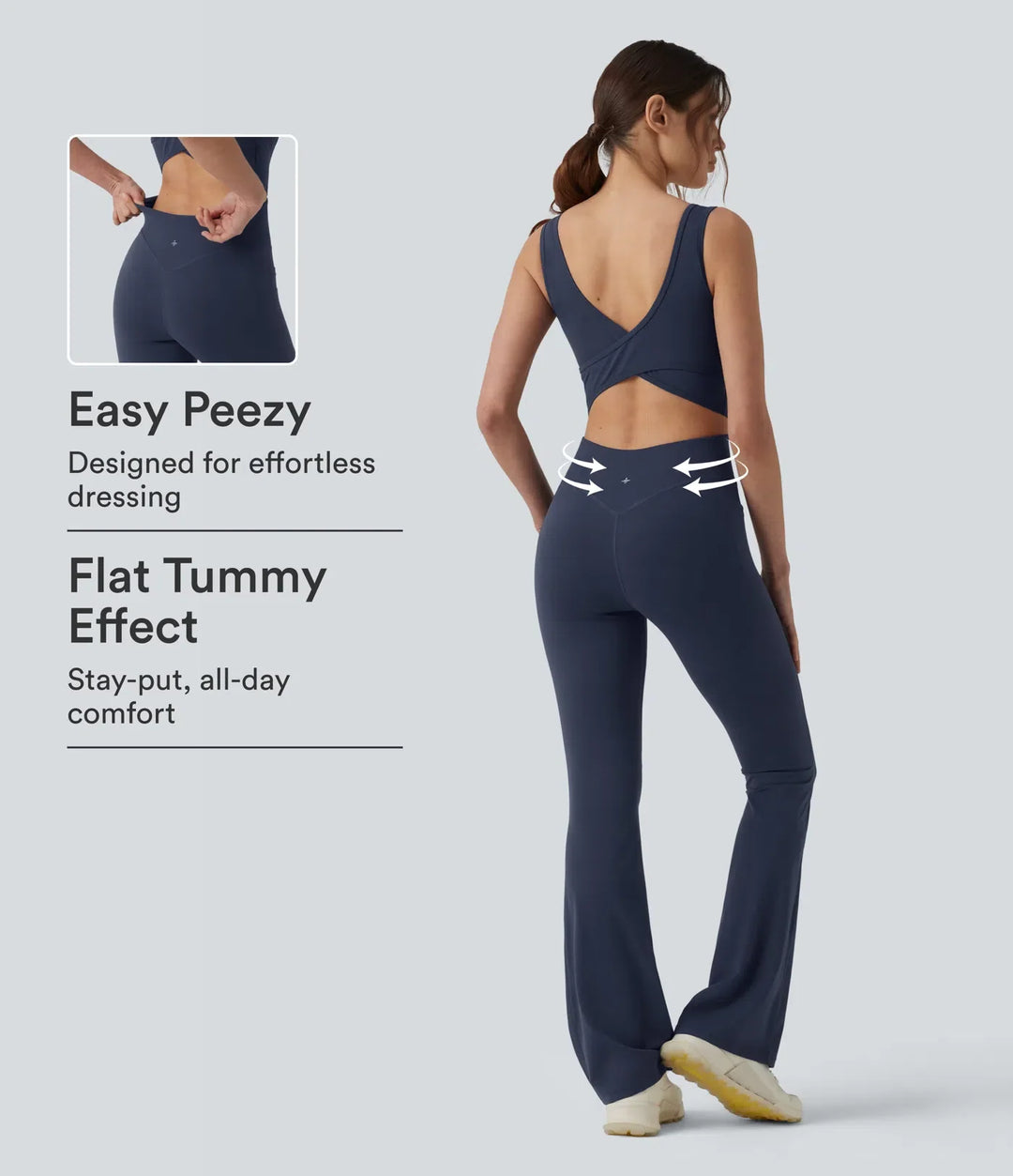 Milejka UltraSculpt niewyjmowany pad modelujące brzuch flare treningowy kombinezon z kieszeniami – edycja Easy Peezy