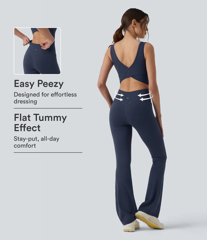 Milejka UltraSculpt niewyjmowany pad modelujące brzuch flare treningowy kombinezon z kieszeniami – edycja Easy Peezy