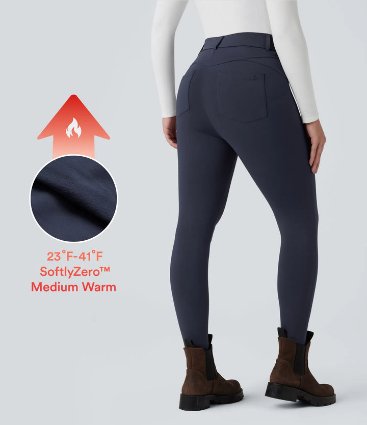 SoftlyZero pluszowe, termiczne legginsy z wysokim stanem, casual, długość 7/8, z kieszeniami