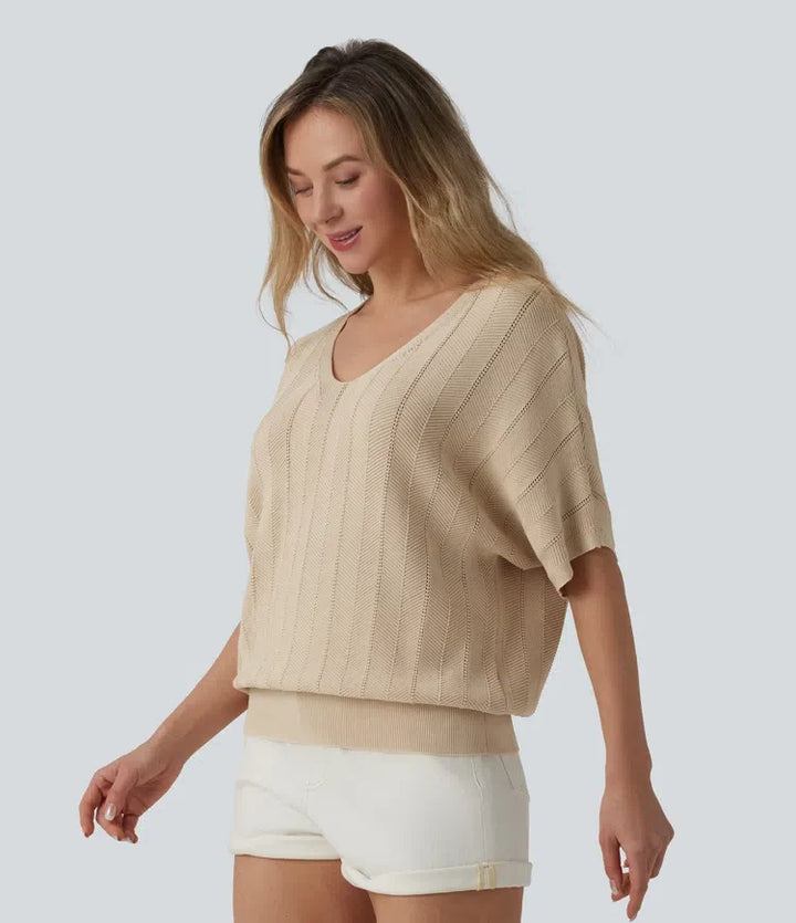 Z dekoltem V z krótkim rękawem sweter na co dzień