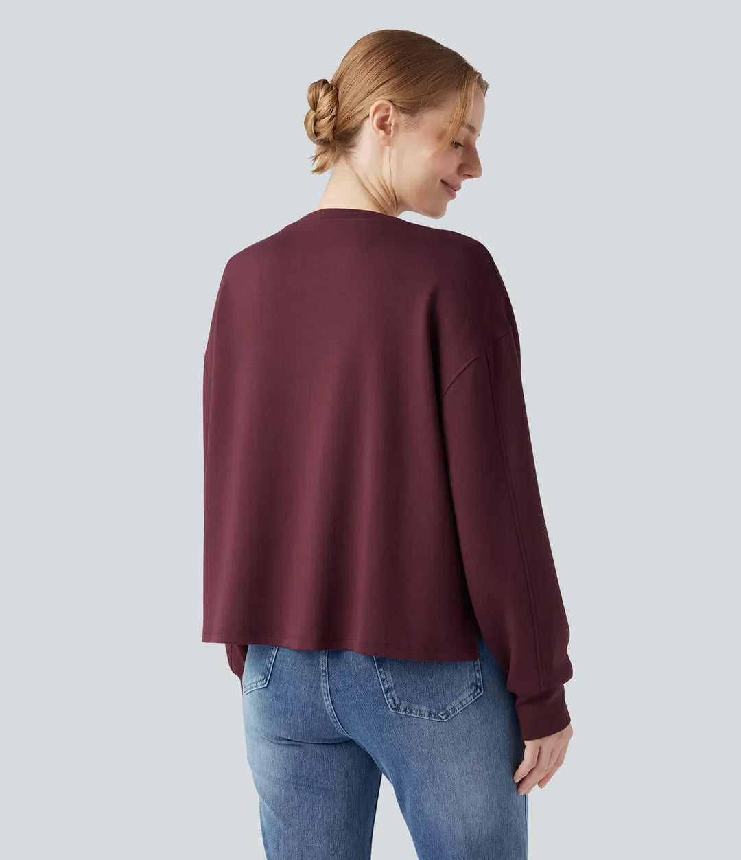 Z okrągłym dekoltem i długim rękawem High Low bluza na co dzień
