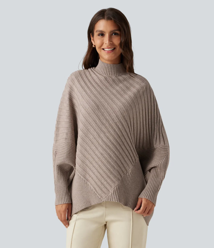Z wysokim kołnierzem nietoperzowy z długim rękawem oversize sweter na co dzień