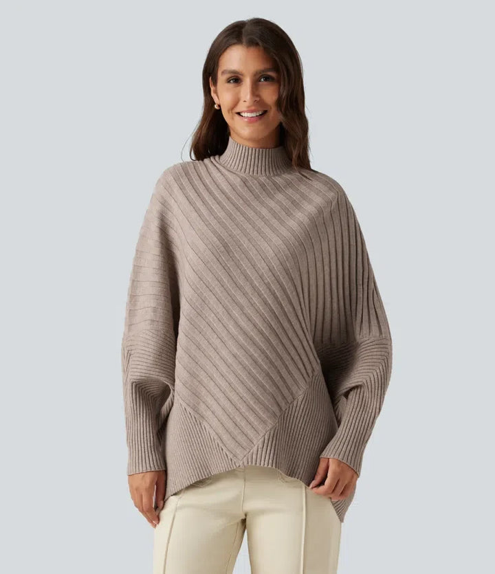 Z wysokim kołnierzem nietoperzowy z długim rękawem oversize sweter na co dzień