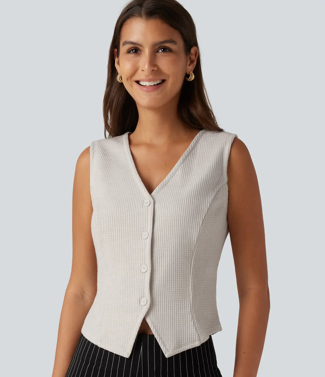 Z dekoltem V waflowy do pracy kamizelka