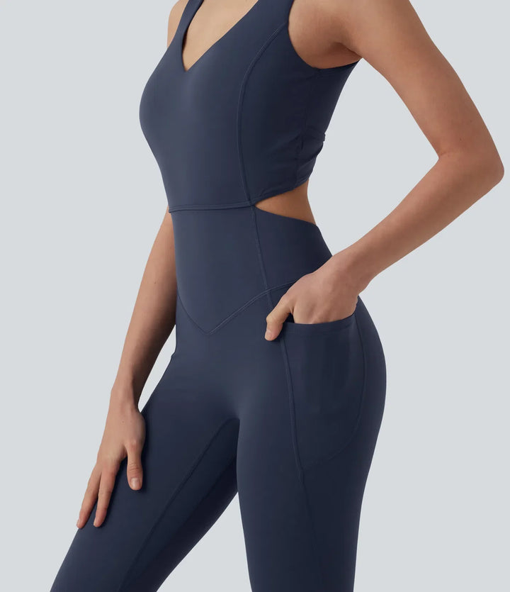 Milejka UltraSculpt niewyjmowany pad modelujące brzuch flare treningowy kombinezon z kieszeniami – edycja Easy Peezy