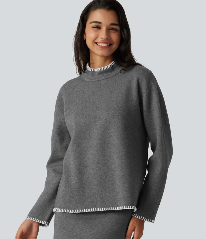 Ze stójką i długim rękawem Crochet sweter do pracy