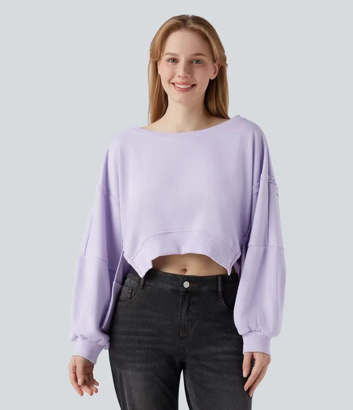 Z dekoltem łódka z długim rękawem High Low bluza na co dzień